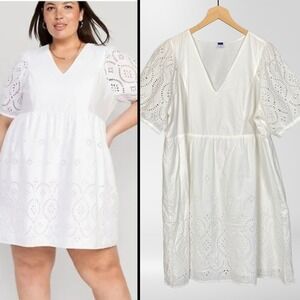 Old Navy Women Cottagecore Eyelet Mini Dress Size XL Country Coastal Summer Boho